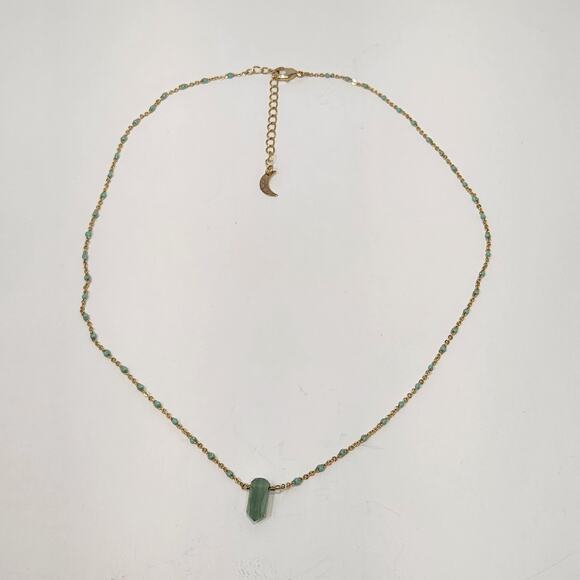 Luna Norte Aventurine Crystal Gold Plate Chain Necklace Dainty Minimalist Layer - Picture 3 of 6